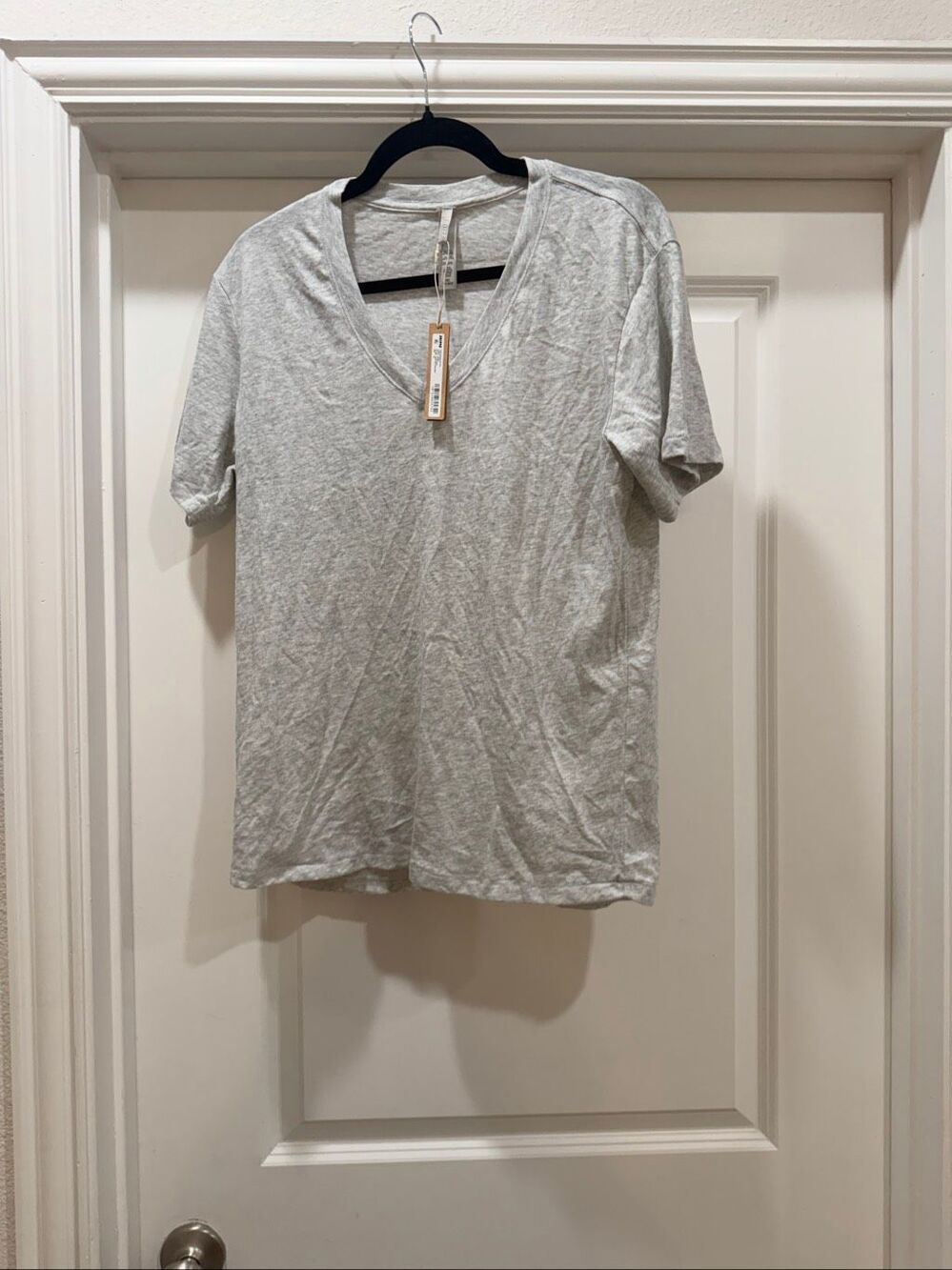 SKIMS Cotton V-Neck T-Shirt Gray XS Light Heather Casual Basic Tee